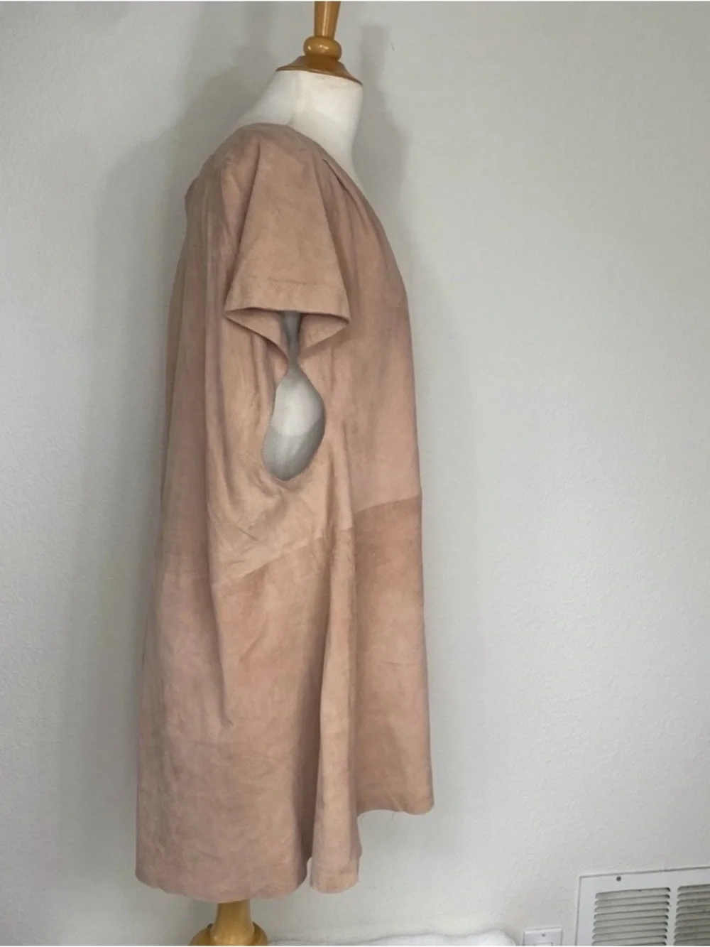 Free People Women Nude Talk Of The Town Boho Suede Leather Oversize Tunic Size L